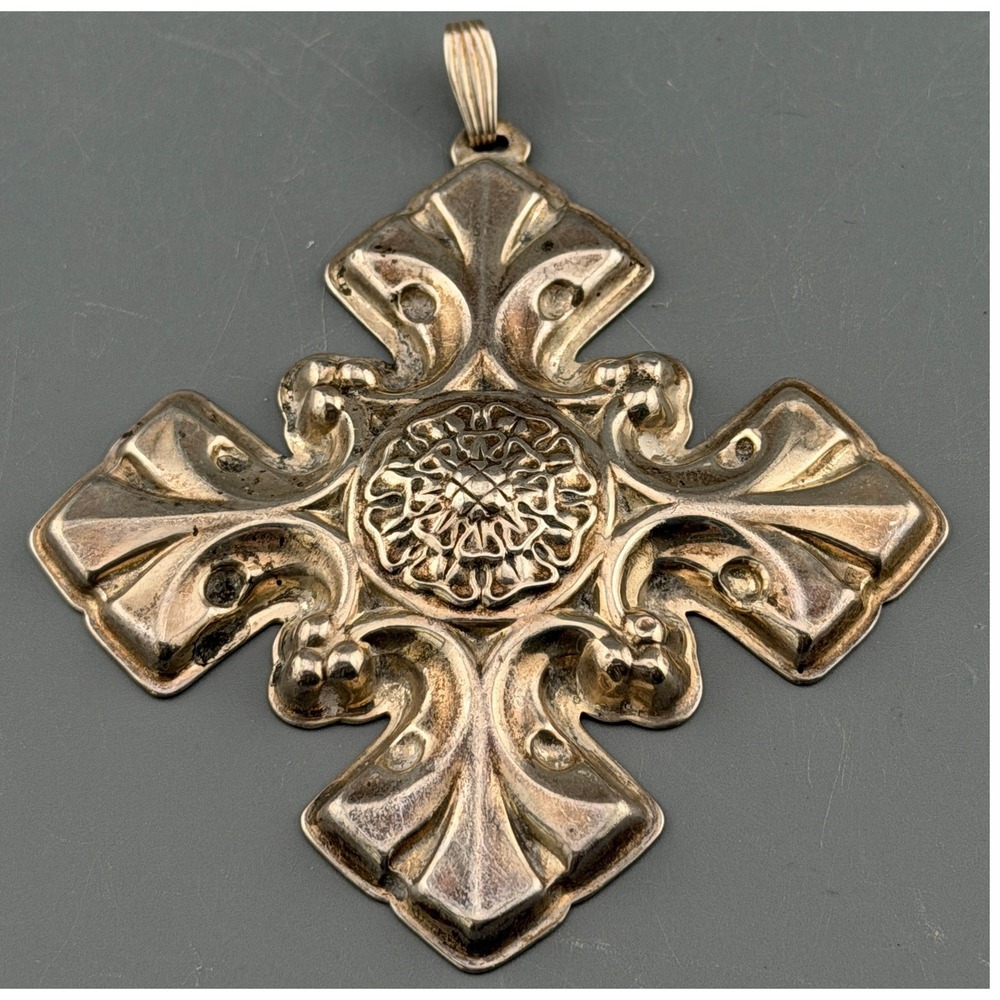 Vintage Reed & Barton Sterling Silver Pendant Christmas Cross Ornament 2.75"
